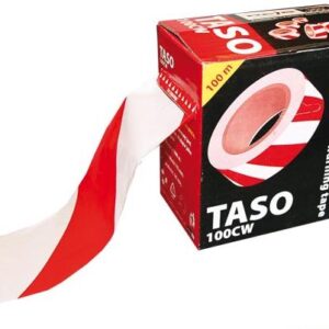 TAŚMA OSTRZEGAWCZA W PODAJNIKU 70MM*100MB BIAŁO-CZER