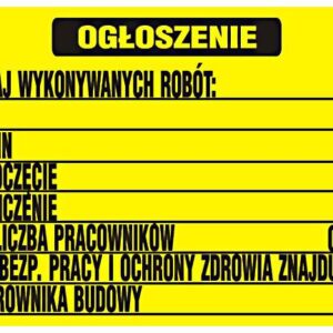 TABLICA BUDOWLANA OGŁOSZENIE BIOZ 700*500MM