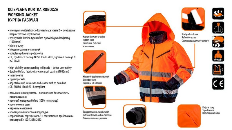 KURTKA ROBOCZA OSTRZEGAWCZA OCIEPLANA POMARAŃCZOWA ROZMIAR L - obrazek 8